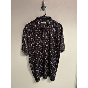 Fore Fathers Mens Large Polo Shirt Black Print Pattern Performance Golf